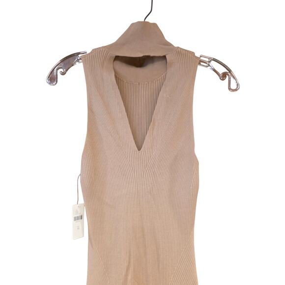 NWT Anthropologie small mock neck midi, bodycon cedar tan dress sz XS - Picture 7 of 8